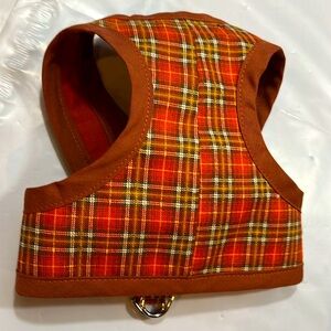 Lilly couture DOG HARNESS ORANGE tan brown plaid medium fall autumn Halloween M